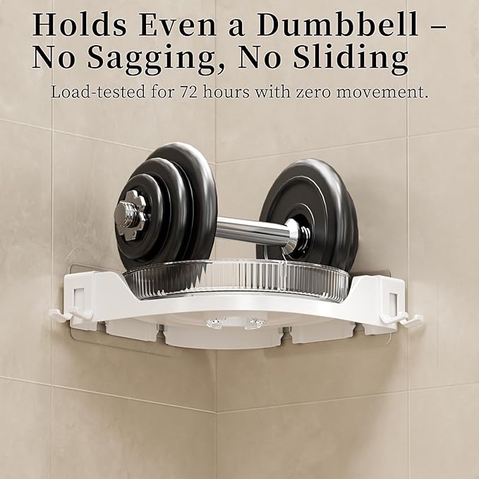360°Rotating Corner Shower Caddy(2-Pack), No-Drill Adhesive Shower Shelf Organizer with Hooks, Lazy Susan Bathroom Storage for Bathtub, Shower Corner & Kitchen Sink, Space Saving Bathroom Organizer