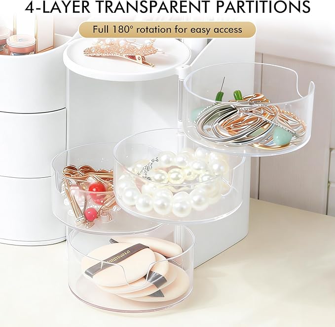 Makeup Organizer Countertop with Drawers, Make up Organizers for Vanity, White