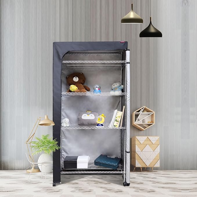 Waterproof Shelf Cover for Wire Shelving – Fits 36" W x 18" D x 62" H Storage Rack, Heavy Duty Oxford Fabric with Clear Front & Two-Way Zipper for Closet, Pantry, Laundry (Black, Cover Only)