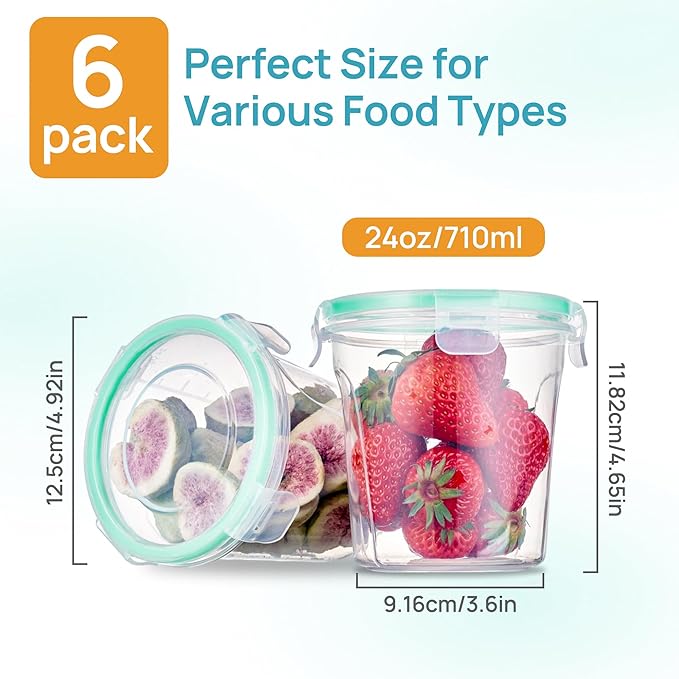 Vtopmart 6 Pack 24oz Soup Containers with Airtight Lids, Deli Containers for Take-out, Plastic Food Freezer Storage Containers for Meal Prep, Salad, Fruit, Lunch, Microwave/Dishwasher/Freezer Safe