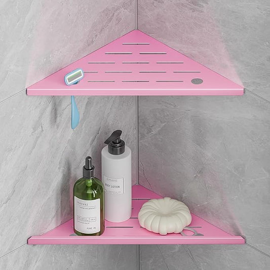 Corner Shower Shelves with Razor Hole, Modern Sturdy Shower Shelves Corner, Pink