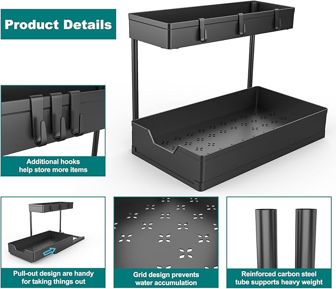 SOURCE 2 Pack Under Sink Organizer 2 Tier Sliding Cabinet Organizers