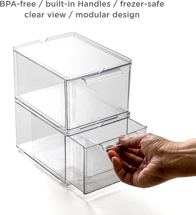 Clear Stackable Storage Drawers, Medium, 2 Pack