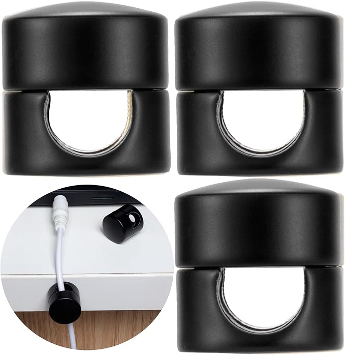 SmallCat 3 Sets Charger Holders for Cords, Matte Black Color Adjustable Cable Anchor Holders, Adhesive Metal Cord Clips, Cable Management Wire Organizers for Desk, Office, Nightstand