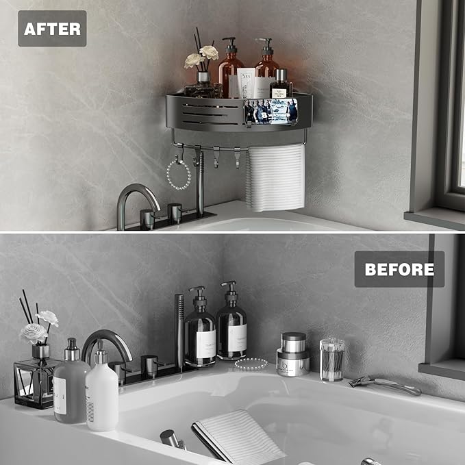 Corner Shower Caddy Suction Cup, Corner Shower Shelves No Drilling, 3 Pack,Gray