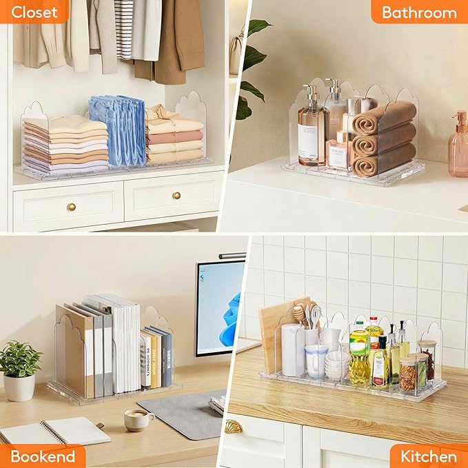 Lifewit Purse Organizer for Closet, 9.7" Tall Clear Handbags Storage Organizer, Adjustable Clutch Organizer Holder for Closet, 2 Pack Bookshelf Dividers for Sweater in Bedroom 35 x 24cm/14 × 9.5"