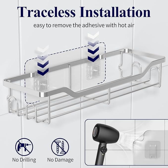 Shower Caddy Large, Adhesive Shower Organizer, Sliver