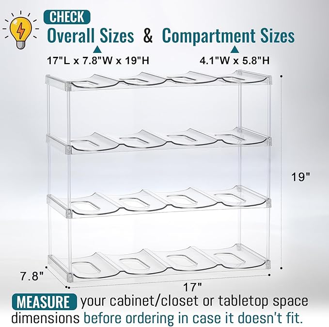 Design for Stanley 40 OZ & Large Bottles & Tumblers with Handle - Acrylic Water Bottle Organizer - Stackable Clear Wine Rack Cup Holder for Home Kitchen Pantry Shelf Countertop Cabinet, 4 Tier Hold 16
