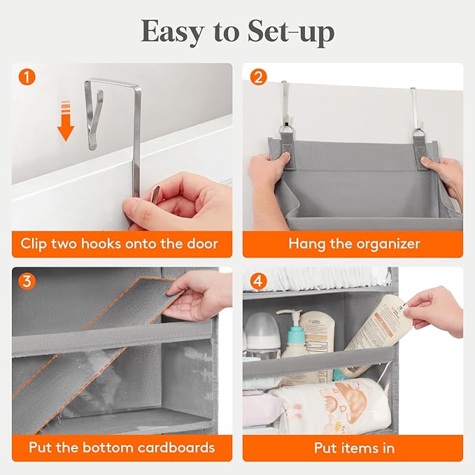 Lifewit 1 Pack Over the Door Organizer, 6 Section Clear Window Hanging Storage with 4 Side Pockets, Sturdy Anti Tilt 40 lbs Load Behind Door for Closet, Bedroom, Bathroom, Nursery, Dorm, Light Gray