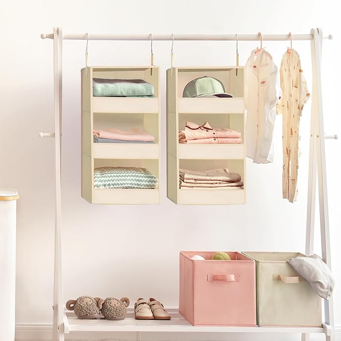 SAYS 3 Shelf Hanging Closet Organizers and Storage, Khaki