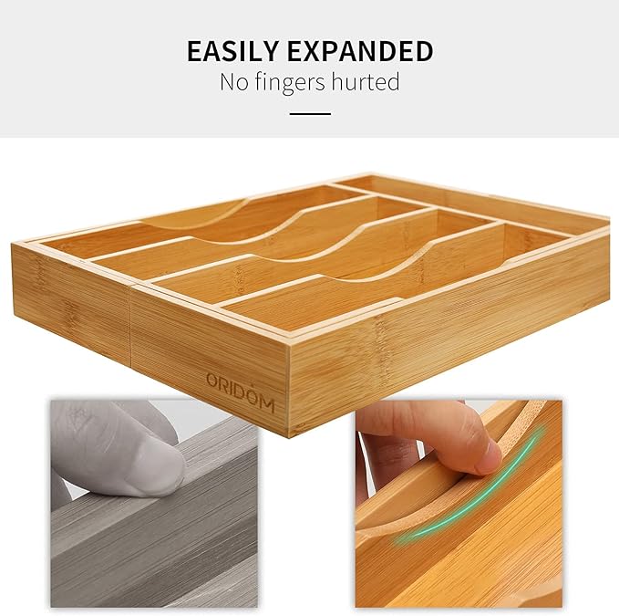 Expandable Bamboo Kitchen Drawer Organizer for Cutlery and Utensils, Natural