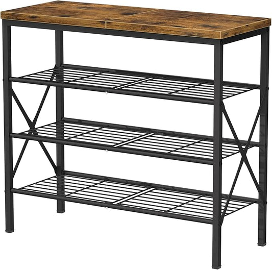 4-Tier Tall Shoe Rack, Large Capacity Shoe Shelf Holds 16 Pairs, Shoe Shelf for Entryway, Hallway, Living Room, Rustic Brown