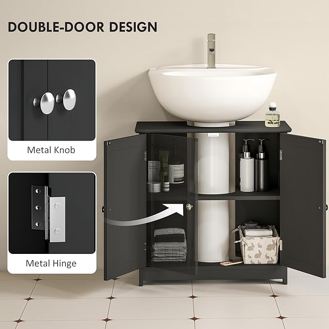 23.5" Pedestal Sink Storage Cabinet, Black