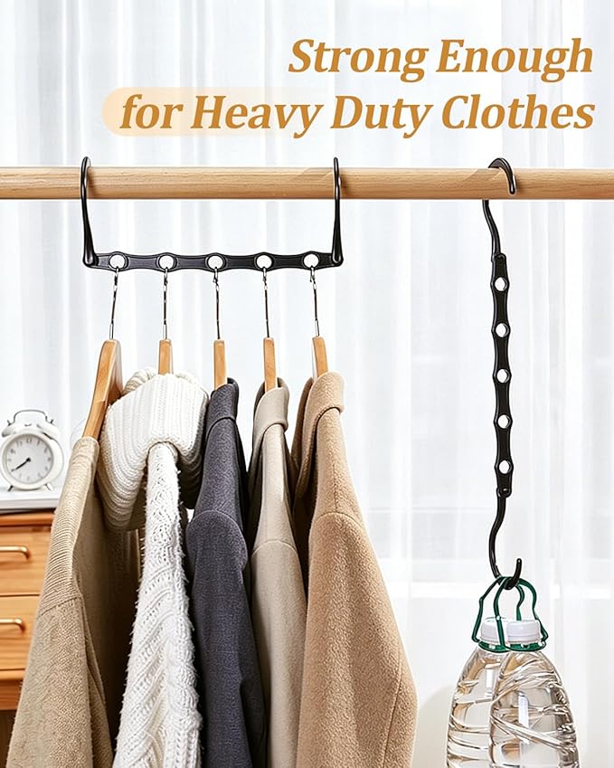 AMKUFO Hangers-Space-Saving 8 Pack Space-Saver, College-Dorm-Room-Essentials for Guys Girls, Smart Hangers for Bedroom Apartment Essentials, Black Plastic Magic Hangers House Organization Must Haves