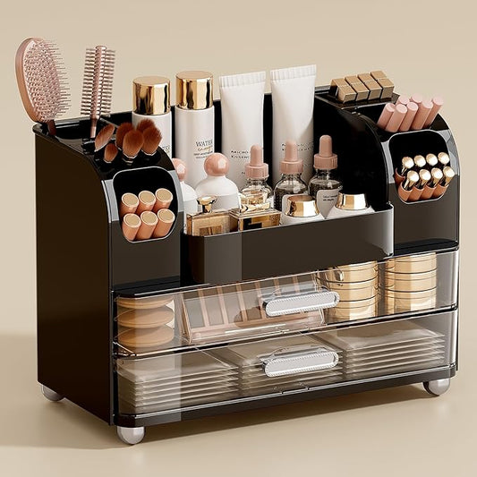 Makeup Organizer for Vanity with 2 Large Drawers, Black