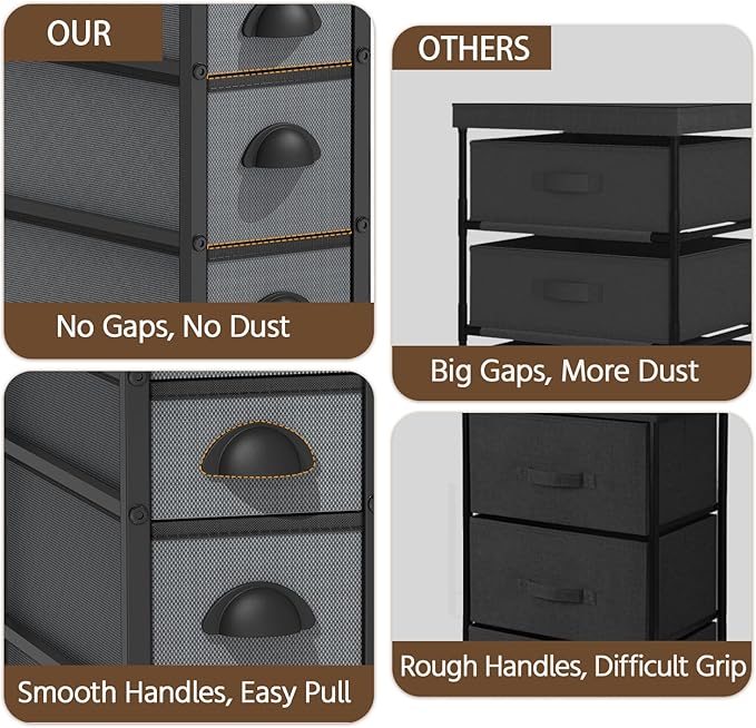 LASZOLA 4 Drawer Narrow Slim Cabinet Skinny Storage Tower Chest, Ideal for Small Spaces, Between Washer and Dryer, Lightweight Mobile on Wheels, Sturdy Fabric Drawers