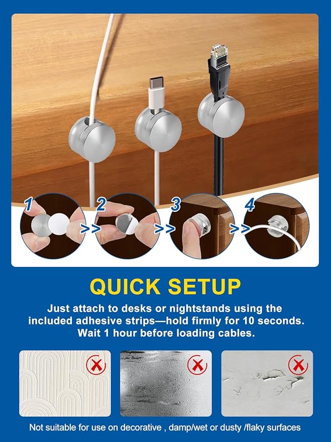 Upgraded Aluminum Silver Phone Charger Cord Holder with Extra-Large Adhesive Base, 3 Pack Screw-top Cord Holder for Nightstand, Stronger Hold Sticky Usb Cable Organizer Cord Clips for Desk