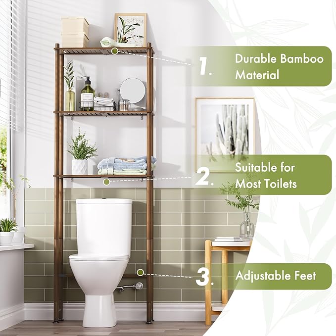 Bamboo Over The Toilet Storage Shelf, Walnut Brown