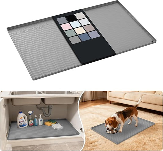 Waterproof Silicone Under Sink Mat 31'' x 22'' Shelf Liner for Kitchen, Beige