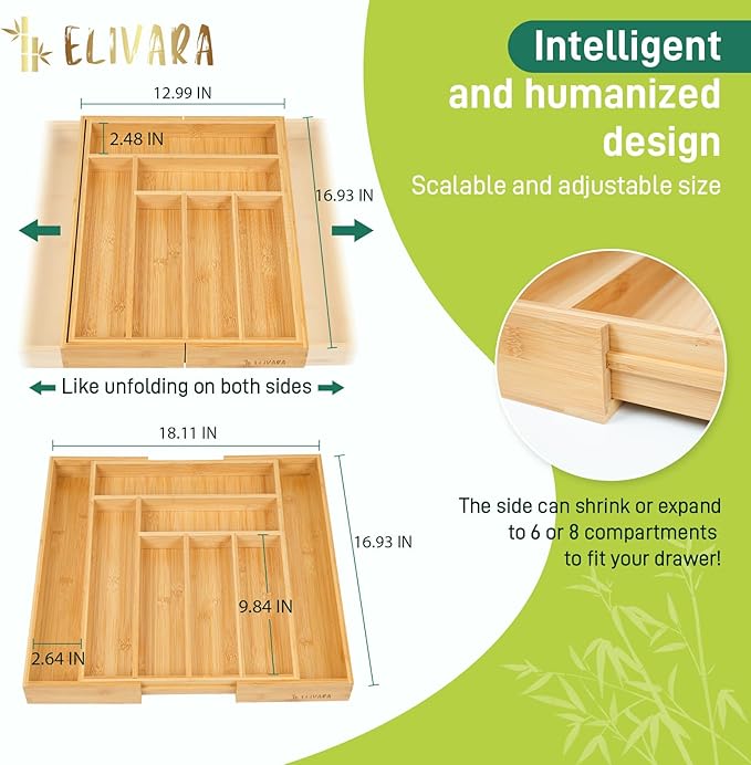 100% Bamboo Expandable Drawer Organizer