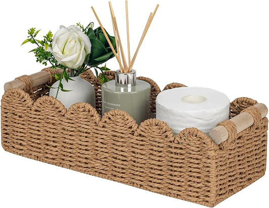 Paper Rope Scalloped Edge Toilet Paper Storage Basket, Small Living Room