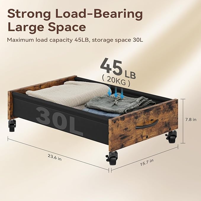 FOUCSSOMEI Under Bed Storage with Wheels, Under Bed Storage Drawers on Wheels, Metal Frame Under Bed Shoe Storage, Space-Saving for Bedroom Closet Organization