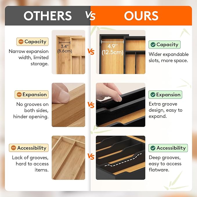 Silverware Drawer Organizer, Natural and Black