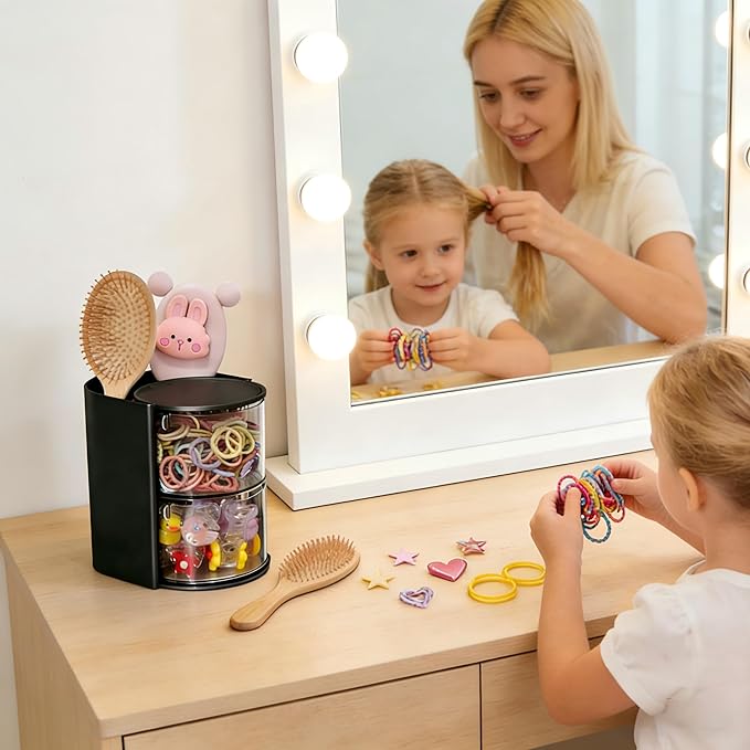Azurphoric Hair Accessories Organizer with Hair Brush Holder, Black, 2-Layer