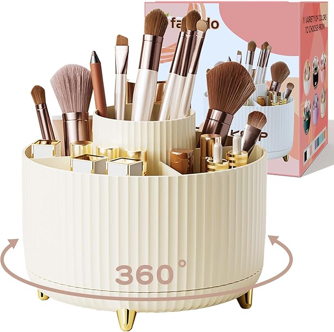 fanado 360° Rotate Makeup Brush Holder Organizer, Makeup Organizers Countertop, Makeup organization and Skincare Storage for Vanity, Desktop, Bathroom