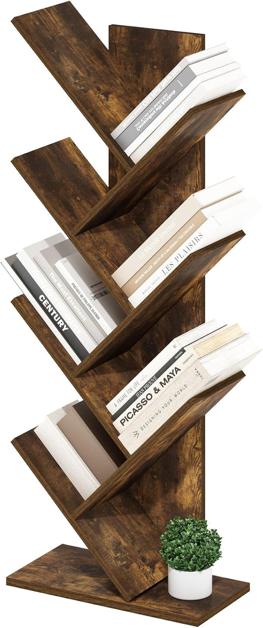 Furinno Tree Book Shelf, 7-Tier Bookshelf with Angled Open Shelf, Amber Pine