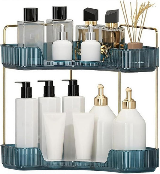 Corner Bathroom Countertop Organizer, Blue, 2 Tiers