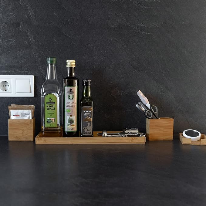 Bamboo Vanity Tray, 6-Piece Bathroom Countertop Vanity Tray Set