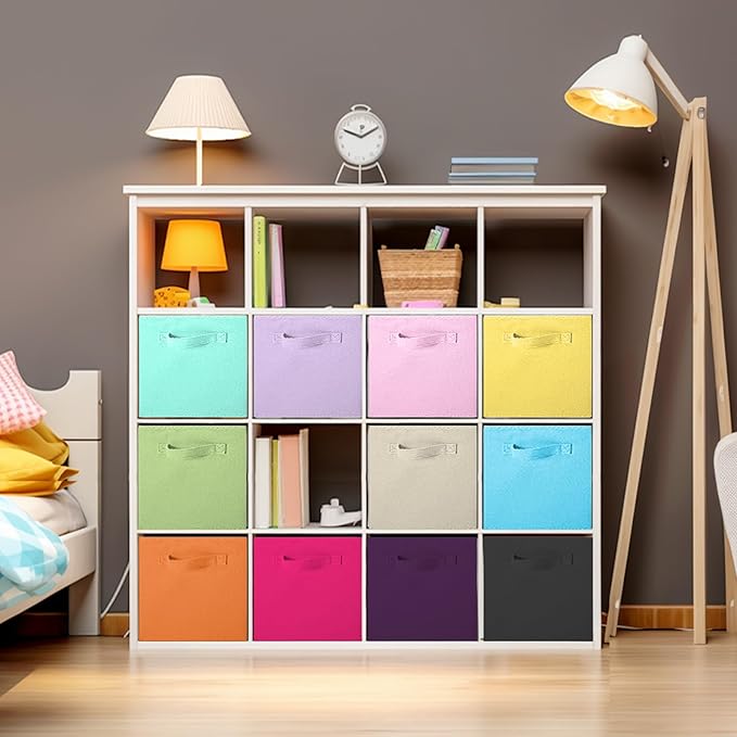 ShellKingdom Storage Bins, Foldable Fabric Storage Cubes And Cloth Organizer Drawer For Closet And Toys, 13 X 13 X 13 INCH, 6 Pack (Orange)