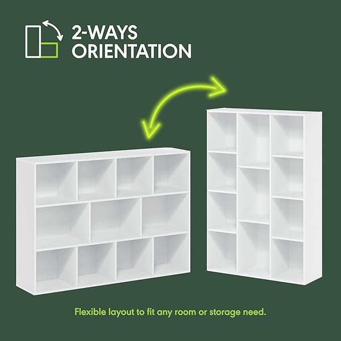 Furinno LUDER Book Shelf, 11-Cube Bookshelf, Reversible Bookcase, White