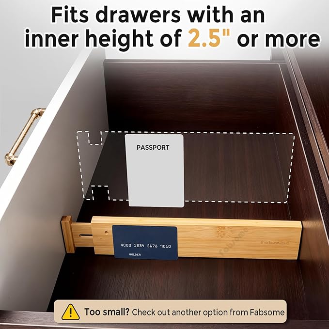 Drawer Divider 6 Pack, Bamboo Kitchen Dividers Organizers Adjustable 17''-22''