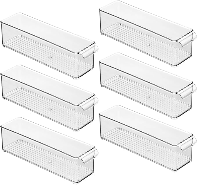 iDesign Stackable Fridge or Freezer Storage Bin with Front Handle, Set of 6, Clear, Made in the USA