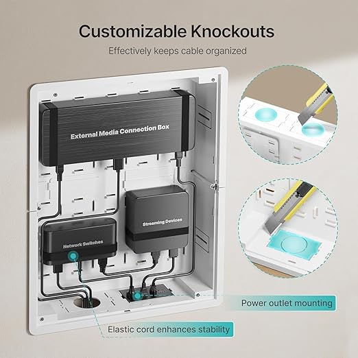 PEGZONE 17" in-Wall Media Box, Recessed Outlet Wall Box, Structured Media Enclosure for One Connect & Network Switches, Works with Fire TV Stick & Samsung -Friendly Cable Management Kit