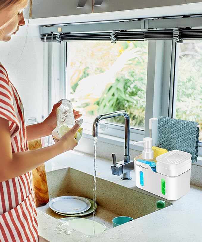 Hand Soap and Dish Soap Dispenser Set for Kitchen, White