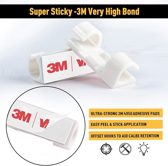Cable Clips with Strong Self-Adhesive, XIAOXI Cable Management TV PC Wire Holder Sticky Tidy and Organizer Cord and Wires - 40 Pcs (White)