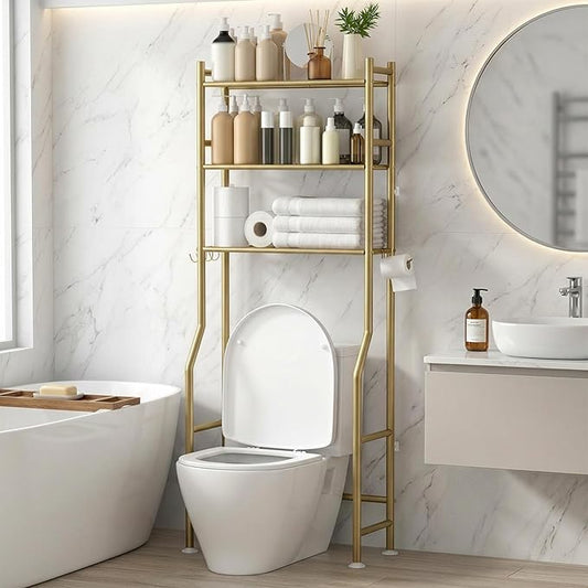 3-Tier Over Toilet Storage with Anti-Tilt Safety System, 64" H, Gold