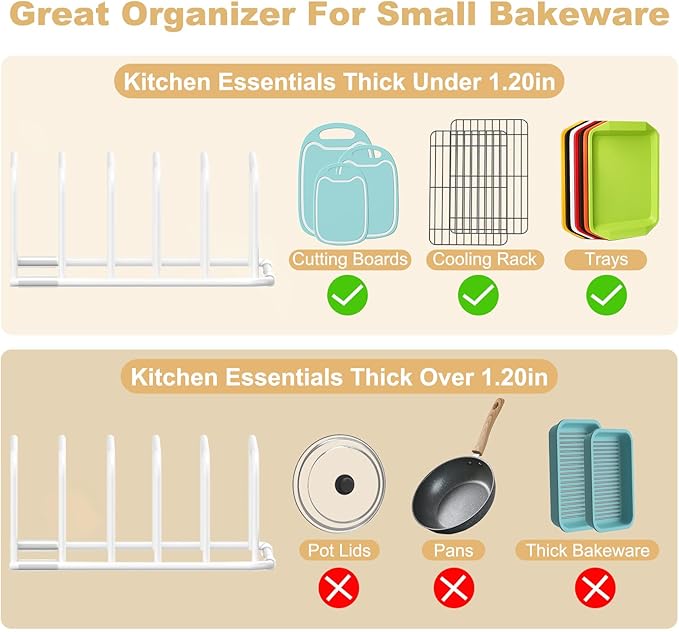 Fikoksol Cutting Board Organizer and Baking Sheet Rack, [2-Pack] White Heavy Duty Metal Cookie Sheet Organizer for Cutting Board Storage & Plate Holder for Cabinet, Tray Dividers for Cabinets