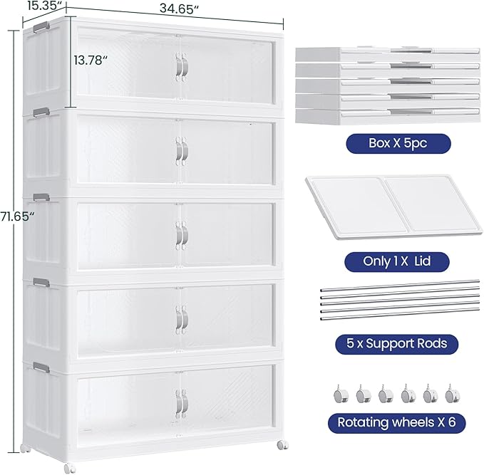 300Gal/1200QT 5-Tiers Extra Large Stackable Storage Bins with Lid