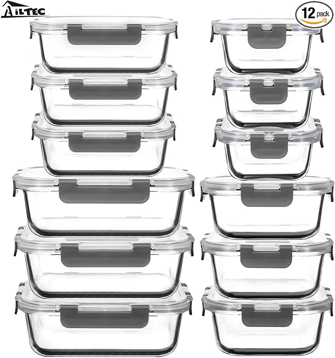 12 Pack Glass Food Storage Containers with Lids