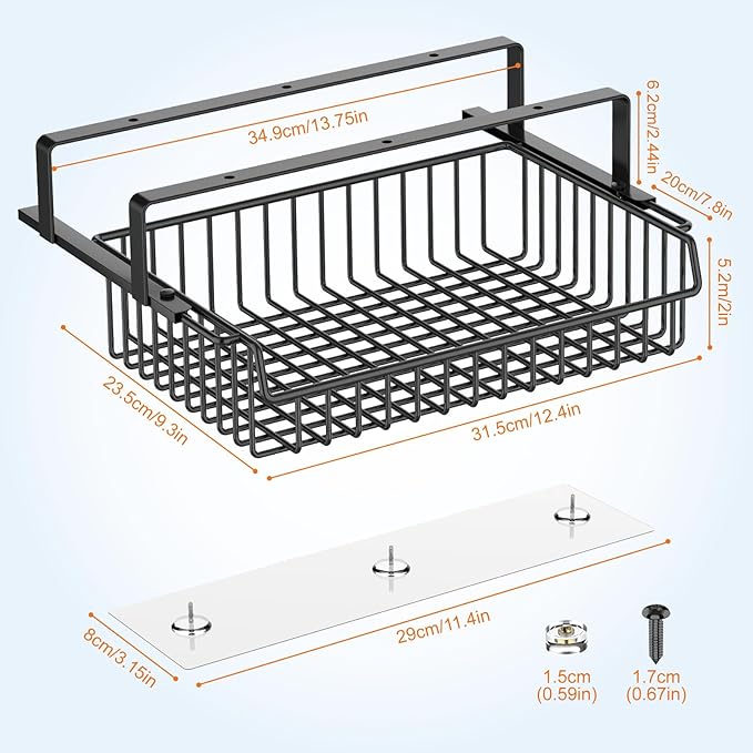 ENONCI Under Desk Drawer, Slide Out Design,No Drill Metal Under Desk Cable Management, Under Table Storage Shelf Tray Basket Under Table Drawer Organizer for Office, Home, Workspace, Cabinet