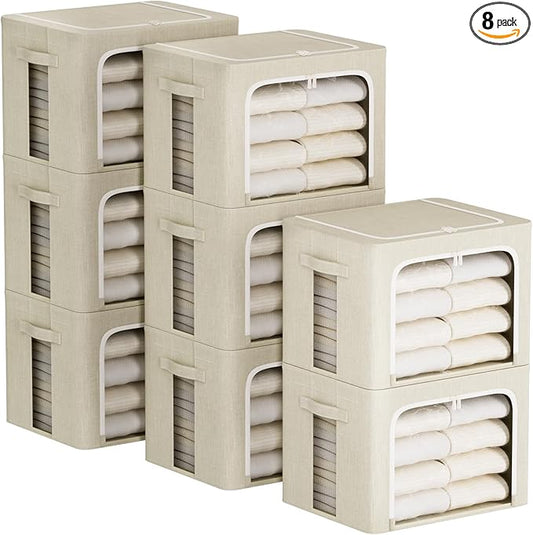 8 Pack Clothes Storage Bins, Beige, 19.7x15.7x13.8 inch