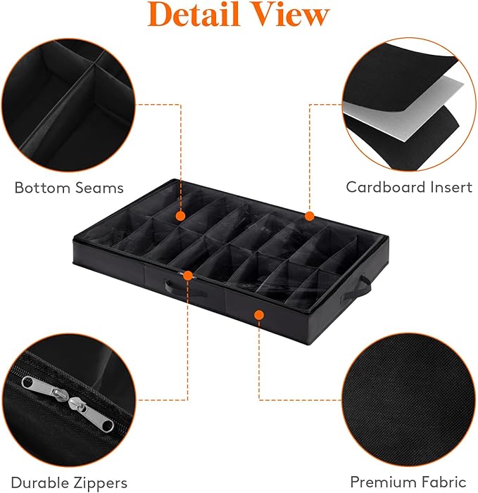 Lifewit Under Bed Shoe Storage Organizer 1 Pack(16 Shoes Cells), 4.3 Inches Profile Fabric Shoes Container Box with Clear Cover, Foldable Storage Bag with 2 Handles, Fits 8 to 16 Pairs