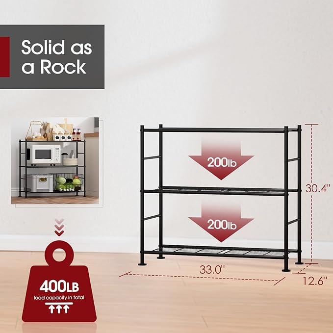 Storage Shelves, 3 Tier Shelf Organizer, Black