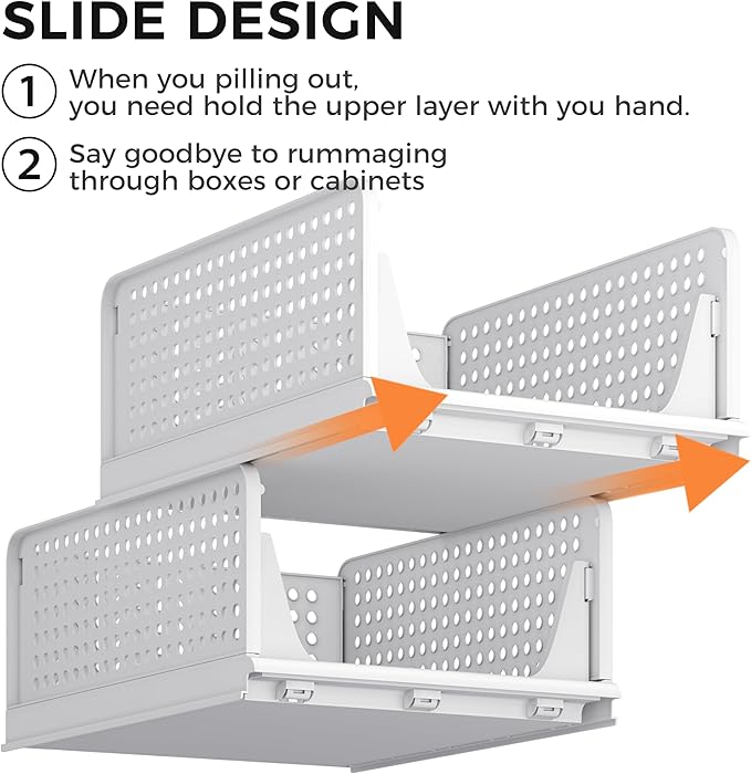 Stackable Plastic Storage Basket, Foldable Closet Organizers