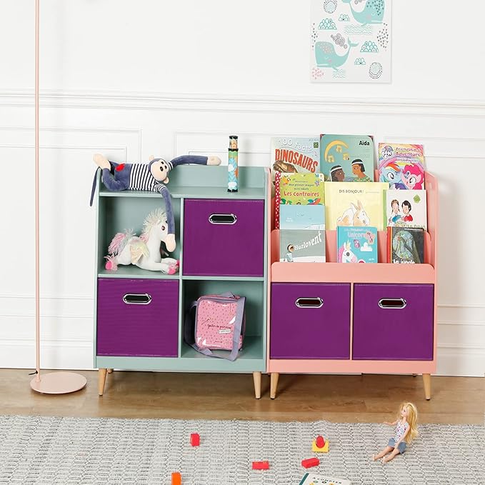 Fabric storage bins Cubes, Fabric Cube Organizer with Handle, Foldable Cube Bins for Cloth or Accessary Storage, 11x11x11, Set of 8, (Purple)