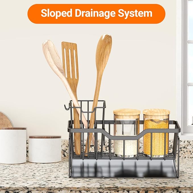 Kitchen Sink Caddy Organizer, Rustproof Sponge Holder for Kitchen Sink, Black